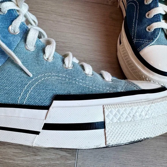 Converse Chuck 70 Plus High ‘Distressed Denim’ A12044C Navy/Egret/Black Sz 10.5 - Picture 6 of 8